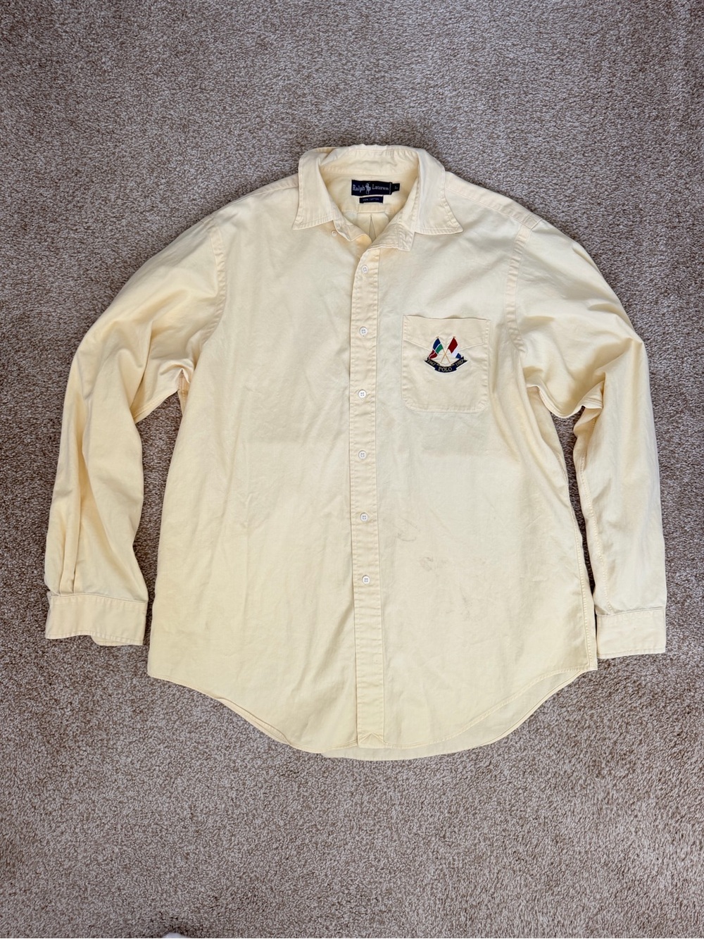 VINTAGE Ralph Lauren Butter Yellow Button-Down w/ Crossed Flags / 1967 crest